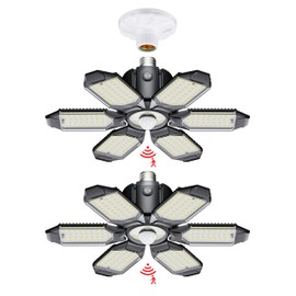 Craftersmark LED Garage Light Motion Sensor - 200W Deformable Garage Lights Ceiling LED, 20000LM Shop Lights Motion Activated, Motion Sensor Light Indoor for Garage, Workshop, Basement,Barn (2 Pack)