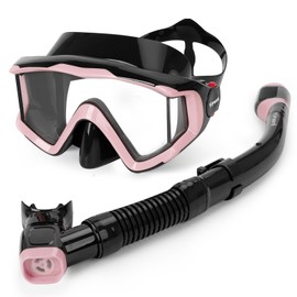 Yimserk Snorkeling Gear for Adults, Anti-Fog 180°Panoramic Snorkel Mask Set with Dry Top Snorkel Tube, Soft Silicone Scuba Gear, Adult Snorkel Set with Mesh Bag for Swimming Diving Travel