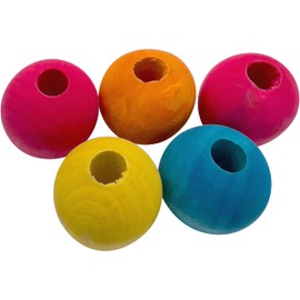 Mandarin Bird Toys 2133 Large Rainbow Chew Beads Pk5 by M&M - Colorful Pet Safe Food Dye Colored Wooden Chewable Balls, Perfect for Pet Birds, Great to Add to Other Toys, Beak Feet Pleasing, Foot Toy
