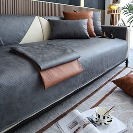 vctops Vintage Leather Look Sofa Cover Water Resistant Non-Slip Sectional Couch Cover Sofa Slipcover for Dogs, Children, Pets Furniture Protector (Grey,28"x28")