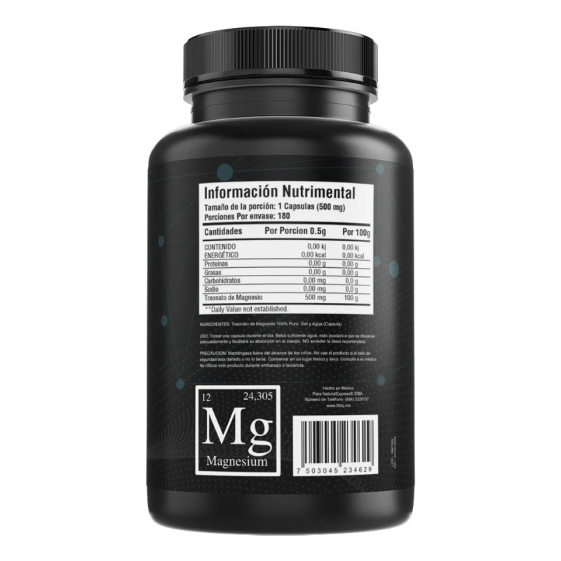 L- Treonato De Magnesio 100% Puro -180 Capsulas Sin Sabor