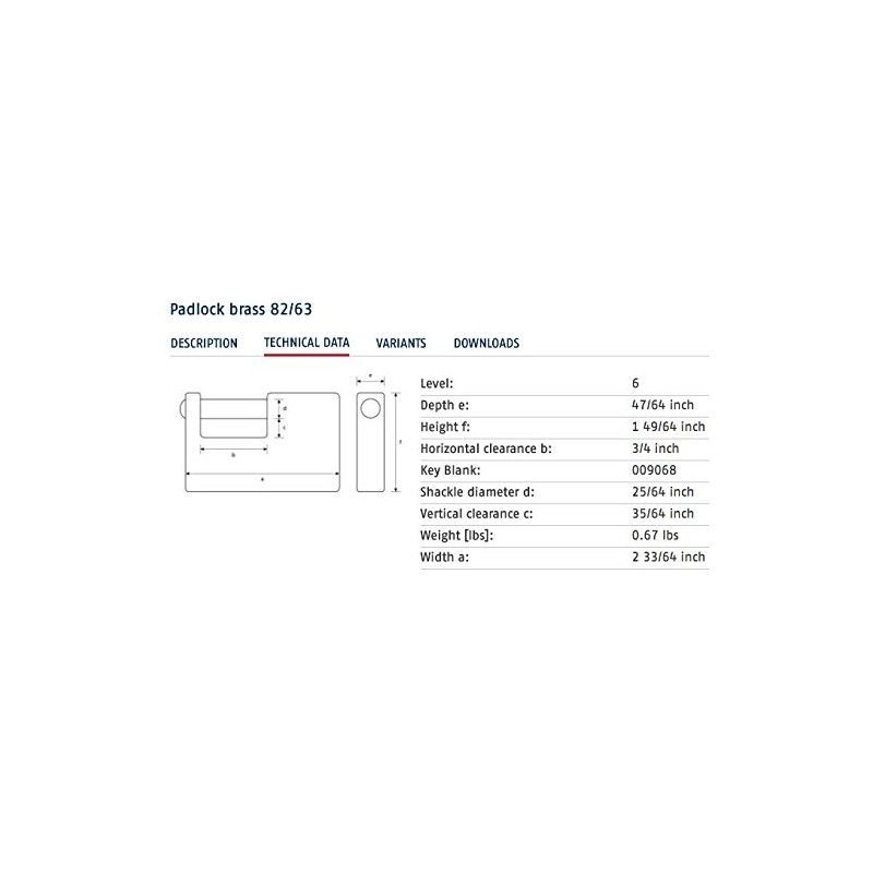 ABUS 82/63 Monoblock Brass Padlock Keyed Different