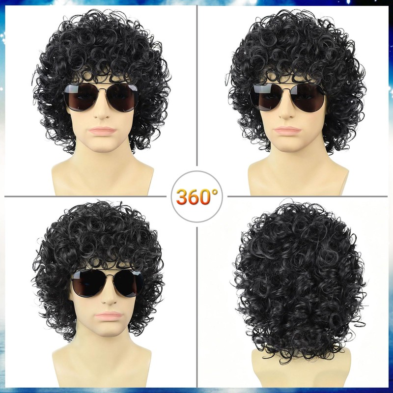 YTbeauty Black Men Wig + Glasses for Disco Costume Heat