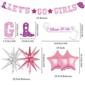 Last Rodeo Hen Party Decorations - 48 Pieces Western Cowgirl Bachelorette Party Decor Pink for Bridal Shower, Let's Go Girls Banner Star Balloons Fringe Curtain Silver Bride to Be Sash Supplies