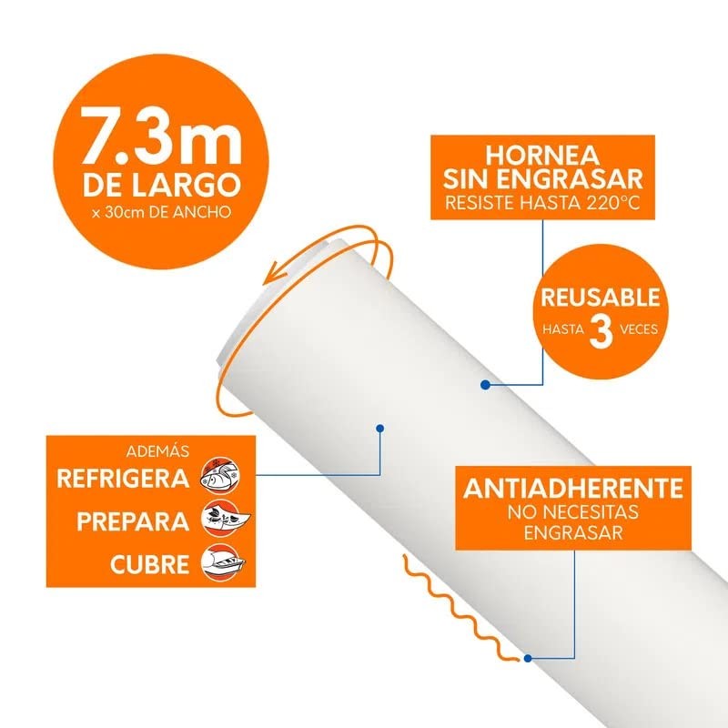 Ekco 43889 Papel para Hornear y Cocinar con Antiadherente, 7.3