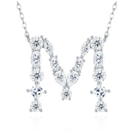 Pass Diamond Tester Letter M Multi Cut VVS Moissanite Necklace 925 Silver Platinum Plated Elegant Fine Jewelry NecklaceColor: Silver, Length: 18inches, Design: B