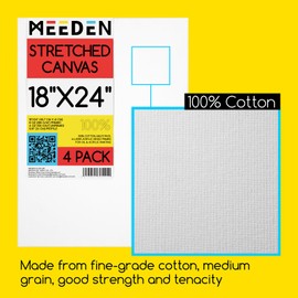 MEEDEN Stretched Canvas, 18 × 24 Inch, Pack of 4, Blank White Canvases for Painting, 100% Cotton, 14 oz Gesso-Primed, Pre-Stretched Canvas for Acrylic Oil Pouring & Airbrushing Painting