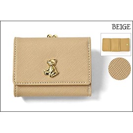 BEIGE Mini Wallet, Faux Leather, Bear, Plate, Trifold