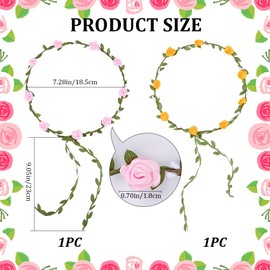 CRASPIRE Flowers Crown Floral Garland 2 Colors Orange Pink Head Headpiece Boho Rose Flower Wreath Headdress Travel Party Wedding Festivals for Bridal Women Headwear Hair Accessories Decoration