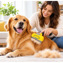 Pet Grooming Brush for Dogs & Cats – Deshedding Hair Removal Comb with Massage Function
