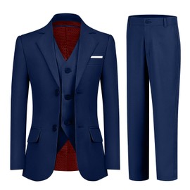 Boy's Silm Fit Suit 3 Piece Formal Suits Jacket Tuxedo for Wedding Party Outfit Teen Navy Blue Size 14
