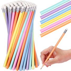 TecUnite 60 Pcs HB Pencils #2 Unsharpened Wood Cased Pencils with Eraser Hexagonal Pencil Cute Graphite No 2 Pen for Adults Gifts Exam School Office Sketching Learning(Macaron Color, Silver)