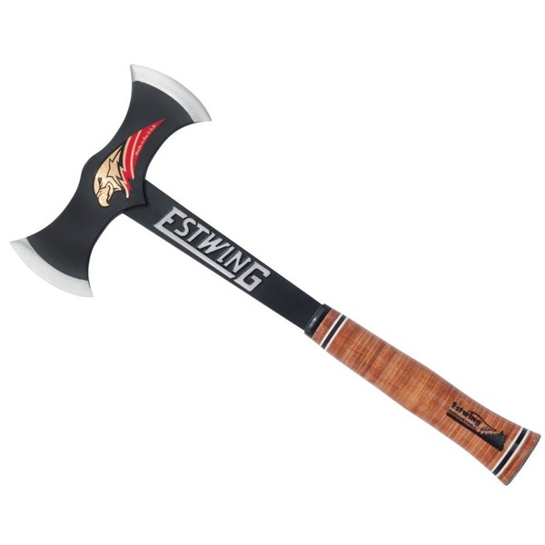 Estwing - Drake Off Road Tools Double Bit Axe - 38 oz Wood Spitting Tool with Forged Steel Construction & Shock Reduction Grip - EDBA Leather