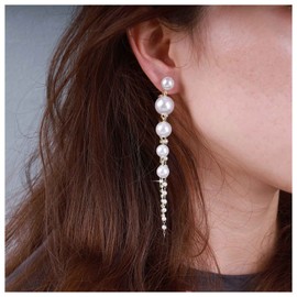 Allereya Vintage Crystal Pearl Earrings Rhinestone Long Tassel Pearl Earrings Long Pearl Drop Stud Earrings CZ Wedding Pearl Chain Earrings Jewellery for Women and Girls