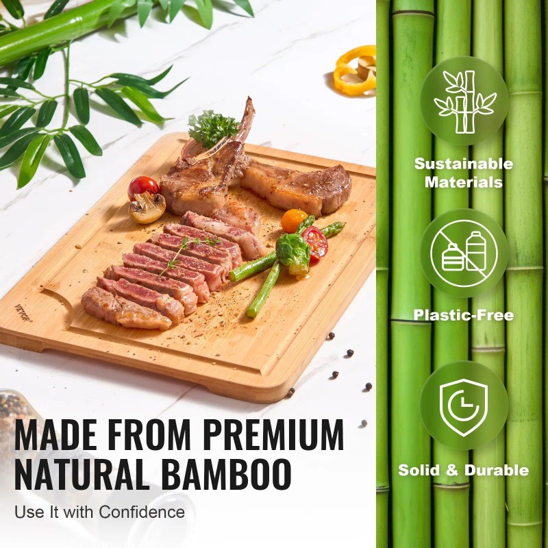 Premium Versatile Bamboo Cutting Board with Built-in Handle Cooking Tool