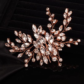 Teyglen Peineta Para El Pelo De Novia Con Diamantes De Imitación Para Novia, Peineta Lateral De Cristal Para Novia, Accesorios Para El Cabello Para Mujeres Y Niñas Oro Rosa