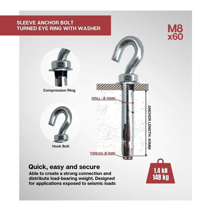 DOJA Industrial | Expansion Anchor Hook Bolt | M8-60 |