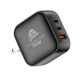 MR. GADGETS Adaptador de Corriente PD 70W, Carga Ultra Rápida, 2 Puertos USB-C, 1 Puerto USB-A, Alta Potencia, Distribución de Corriente Inteligente, Amplia Compatibilidad, Portátil, Plegable