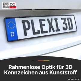 PLEXICLICK® 3D License Plate Holder 3D Number Plate - Frameless Invisible - 3D Car Number Plate Holder - Universal - For German 3D Car Number Plate (Black, Only German 3D (Not Austria))