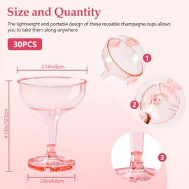 DORONAN 30 Pack Plastic Champagne Glasses 5 oz Champagne Coupe Unbreakable Plastic Cocktail Glasses Acrylic Martini Glasses Champagne Tower for Wedding Birthday Party Bar (Pink)