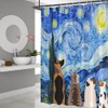 QWRSMYX Starry Night Shower Curtain Funny Animal Dog Cat Watch