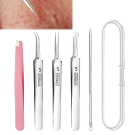 5PCS Ingrown Hair Tweezers,Professional Blackhead Remover Tool,Exquisite Blackhead Tweezers,Pink Eyelash Tweezers,Pointed Tweezers Suitable for Facial Care,Remove Pimple Blackhead Precision Tweezers