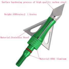 Aklisdlha Hunting Archery Broadheads 100 Grains, Archery Broadheads Screw-in Arrow Heads Arrow Tips Compatible with Traditional Bows and Compound Bow(Pack of 6/12) (Green-12pack)