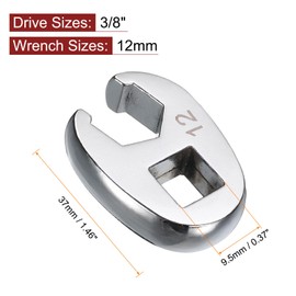 sourcing map Drive Crowfoot Wrench 3/8" Drive 12mm Metric Fractional Crowfoot Flare Nut Wrench 40Cr Chrome Plated Open End Crowfoot Wrench for Mechanics Automotive Repair Work
