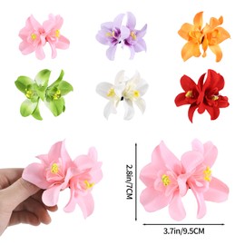 6pcs Flower Hair Clips for Women, 3.7In 6 Colors Artificial Orchid Plumeria Flowers Tropical Hairpin Barrettes Bohemia Hawaiian Hair Accessories for Summer Vacation Beach Party (Twin Flowers)