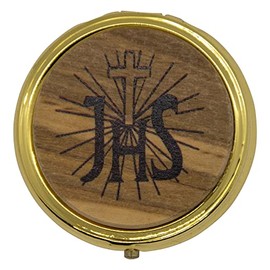 Venerare 2" Pyx for Holy Communion with Olive Wood Medallion (JHS)