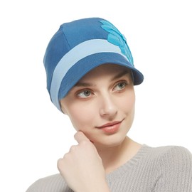 Sombrero de bambú de moda para mujer, uso diario con visera de ala, sombreros para pacientes con quimioterapia y mujeres, Azul claro, Talla única