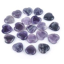 JIC Gem Set of 20 pcs Fluorite Heart 30mm Love Carved Healing Crystal Palm Worry Stone Energy Yoga and Decoration
