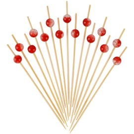 Minisland Ruby Red Pearl Cocktail Picks, 4.7 Inch Long Bamboo Fancy Toothpicks for Appetizers, Decorative Valentines Christmas Holiday Party Food Drinks Garnish Fruit Skewer Sticks 100 Counts -MSL411