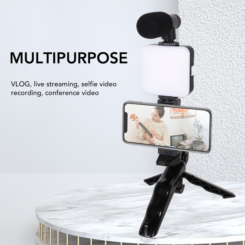 Smartphone Video Microphone Kit, LED Light Tripod Vlogging Kit with