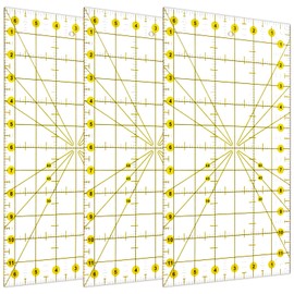 WhisperDream Acrylic Sewing Ruler - 3 Pack Yellow Quilting Rulers - 6.5 x 12 inch Sewing Ruler Clear, Fabric Cutting Ruler with Non-Slip Surface for Precision Cutting, Great for Sewing and Quilting