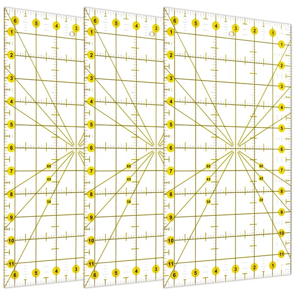 WhisperDream Acrylic Sewing Ruler - 3 Pack Yellow Quilting Rulers