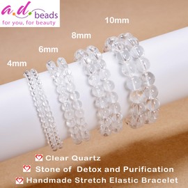 AD Beads Handmade Gemstone Stretch Elastic Bracelet Crystal Healing Reiki Nature's Beauty and Spiritual Essence Unisex (4mm, Clear Quartz (Detox and Purification))