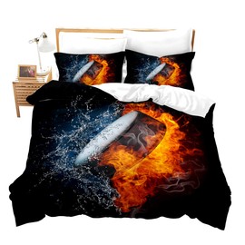 Feelyou Ice Hockey Bed Cover Twin 3D Boys Teens Sport Fans Puck Hockey Duvet Cover Puck in Red Flames and Blue Water Soft Microfiber Quilt Cover Sport Theme Decor Comforter Cover 2 Pieces