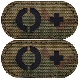 2 Pack Infrared IR Blood Type O+ Positive POS Reflective Patches, Emblem Tactical Morale Military Badges with Hook Loop Fastener Backing