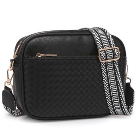 Trendgo Crossbody Bags for Women Trendy Vegan Leather Woven Small Cross Body Bag Purses Women's Shoulder Handbags with Detachable Coin Pouch Adjustable Guitar Wide Strap