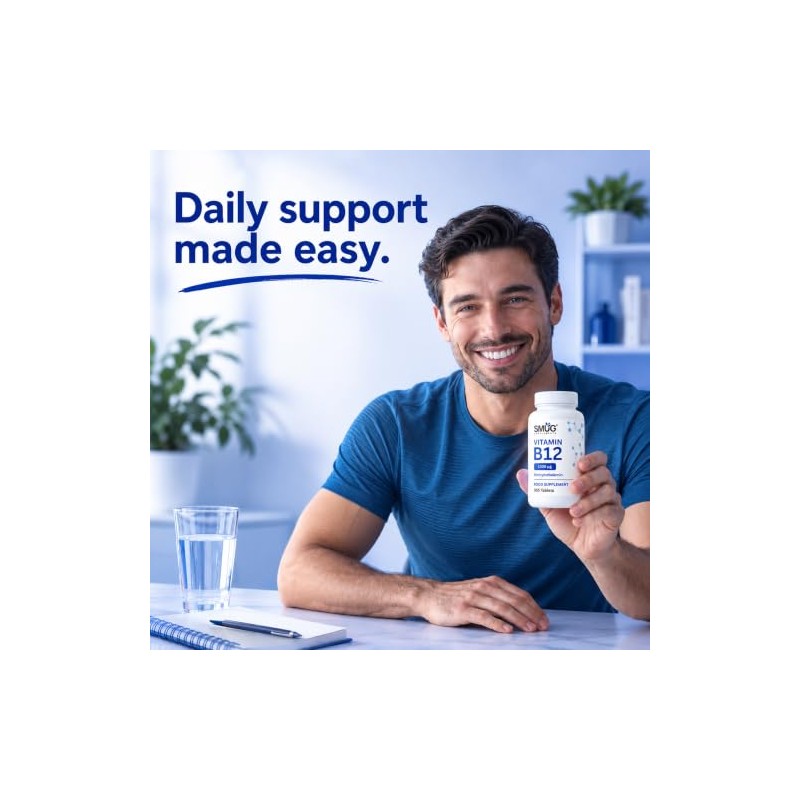 Vitamin B12 Methylcobalamin 1000mcg - 365 Vegan Tablets - SMUG