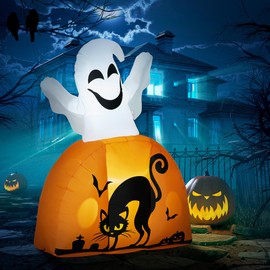 YLIEHS Enhance Holiday Spirit with 5ft Inflatable Ghost with Pumpkin, LED Lights, Easy Setup for Outdoor Decor