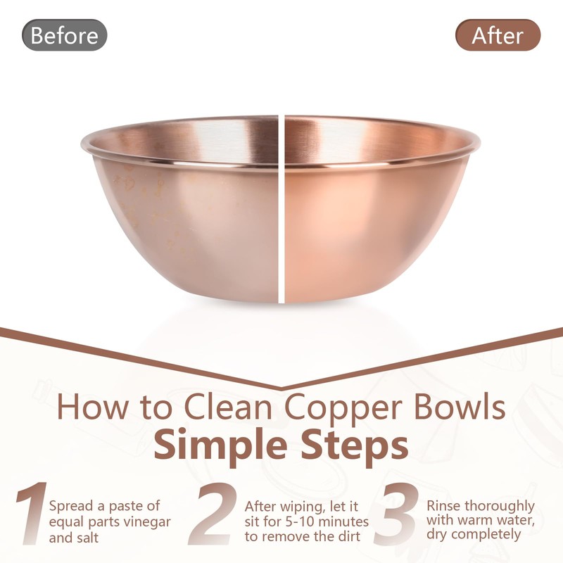 CigeZaus 8'' Pure Copper Bowl, 99.99% Copper Mixing Bowl for