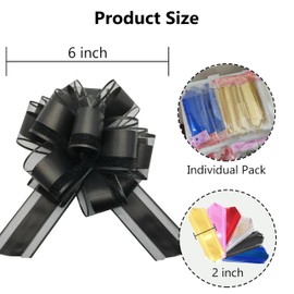 jefyghe 6 PCS Large Pull Bows 6 Inch Black Bows for Gift Wrapping Wedding Basket Decorated Birthday Party Christmas Gift Boxes Flower Decorations