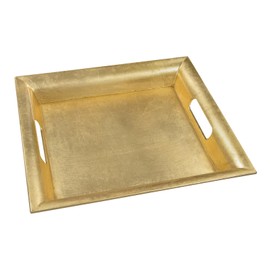 MAONAME Gold Decorative Tray with Handles, Foil Serving Tray for Ottoman, Square Coffee Tray for Living Room, Bathroom, 11.6" L x 11.6" W x 1.4" H