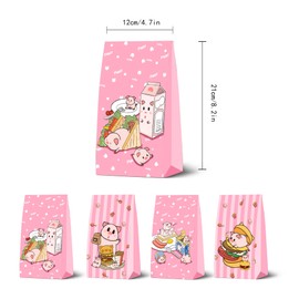WELUVPARTY 12pcs Pig Party Favor Bags: Pink Piglet Cartoon Gift Bags for Pig Birthday Party Decorations