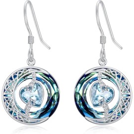 TOUPOP Aquamarine Earrings for Women March Birthstone Sterling Silver Moon Star Earrings with Blue Crystal Anniversary Birthday Christmas Jewelry Gifts for Women Her Wife Girlfriend Mom