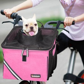 Pet Carrier Bicycle Basket Bag Pet Carrier/Booster Backpack for Dogs and Cats with Big Side Pockets,Comfy & Padded Shoulder Strap,Travel with Your Pet Safety（Pink Carnation）