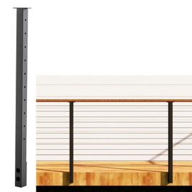 Senmit Cable Railing Post Fascia Mount-Stainless Steel Square Weldless 36"x2"x2" Pre-drilled Side Mount Metal Post for Wood Deck, Black