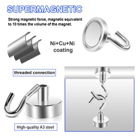 OCEUMAOA 65 Pack Strong Magnetic Hooks 30lb Magnet with Hook Heavy Duty Neodymium Magnet Hooks for Kitchen Fridge Classroom Office Camping 16mm（0.63in） Silver